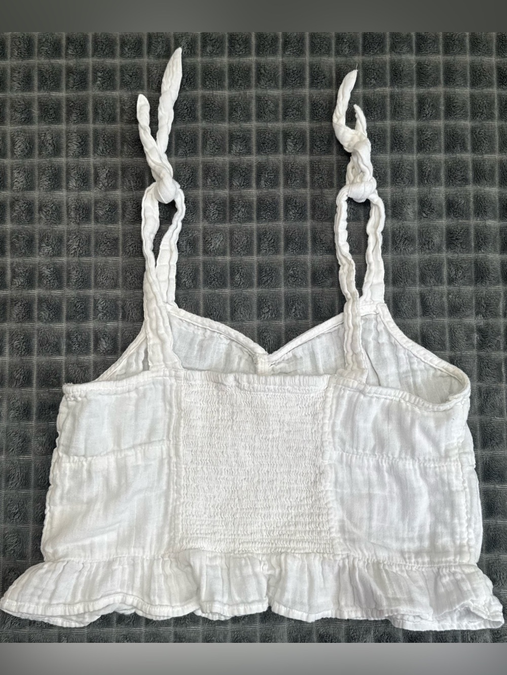 Roxy Medium White Gauze Tie-Shoulder Crop Top Camisole Shirt Blouse (B7) - Picture 5 of 5